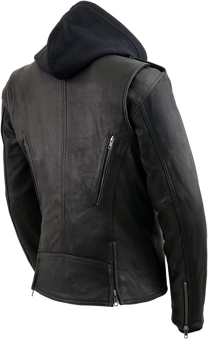Women's Black Goatskin Leather Vented Motorcycle Jacket - Image 8