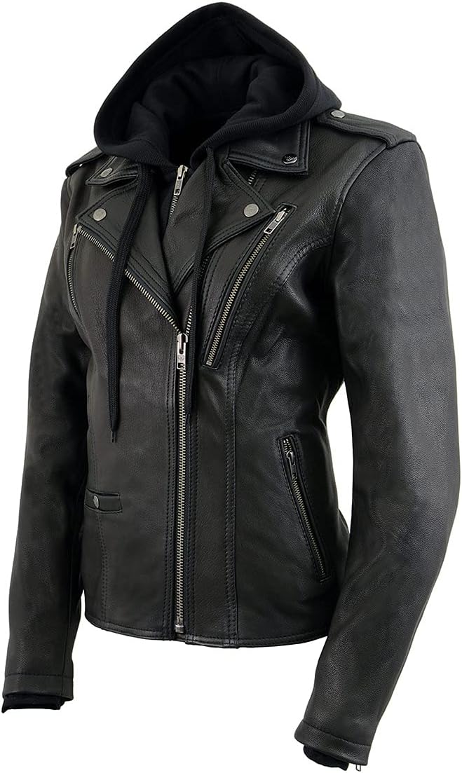 Women's Black Goatskin Leather Vented Motorcycle Jacket - Image 9