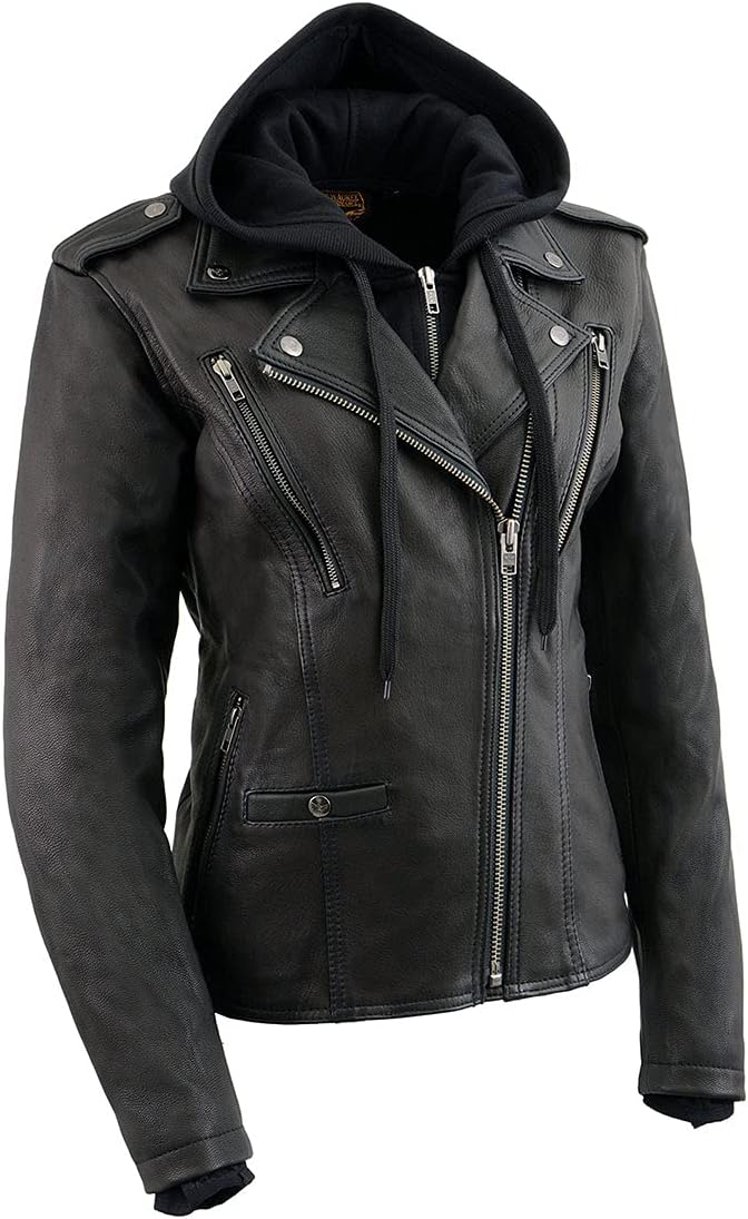 Women's Black Goatskin Leather Vented Motorcycle Jacket