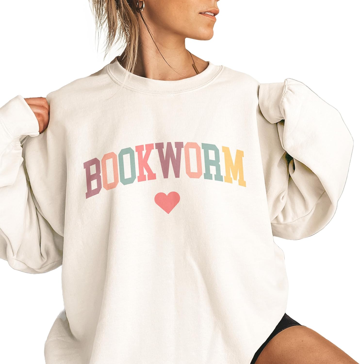 Women's Retro Bookworm Heart Book Lover Sweater - Image 2