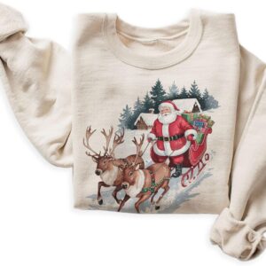Women's Vintage Santa Reindeer Christmas Graphic Sweater