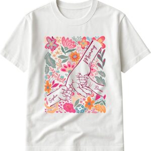 Women's Mother Child Floral Hands Graphic T-Shirt