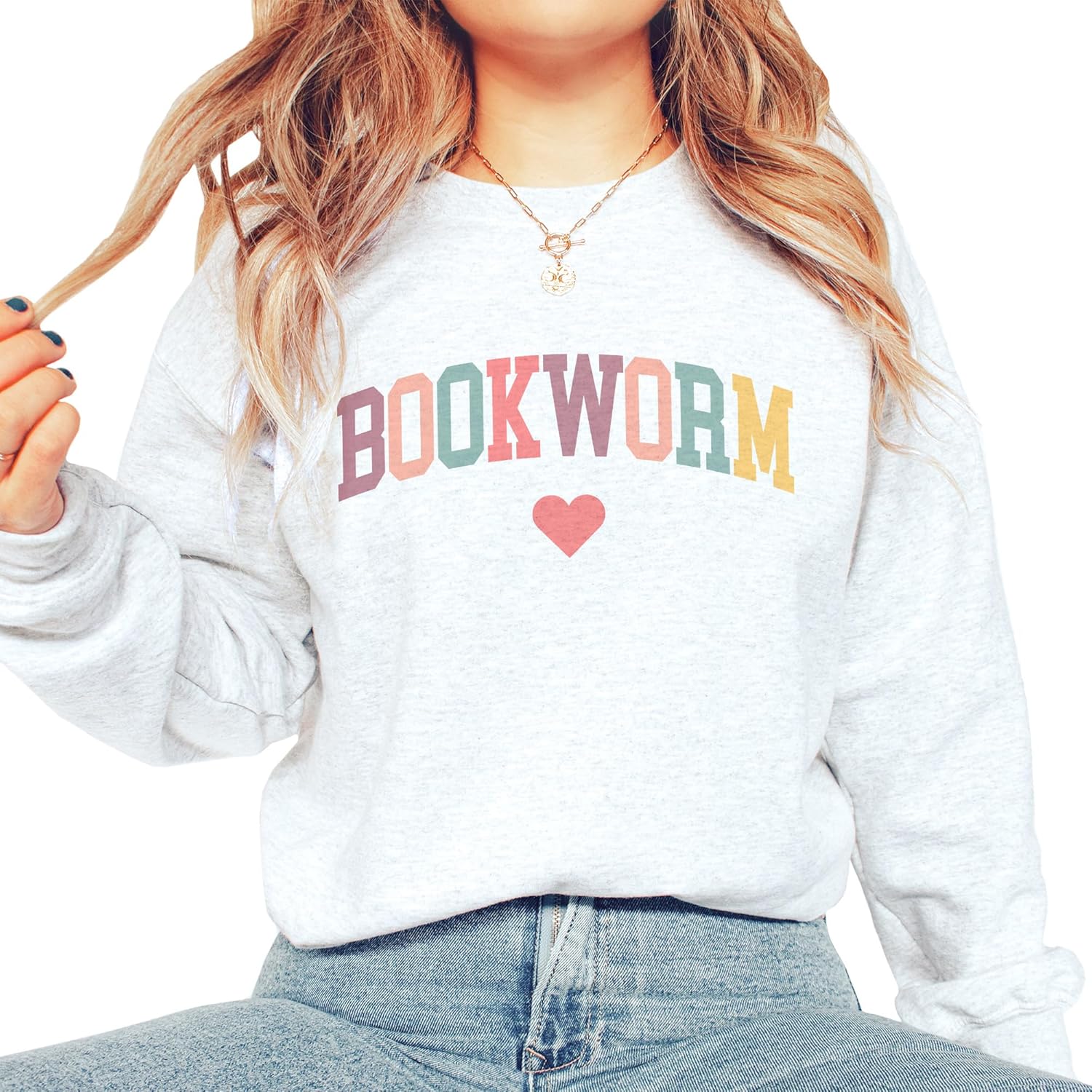 Women's Retro Bookworm Heart Book Lover Sweater - Image 5