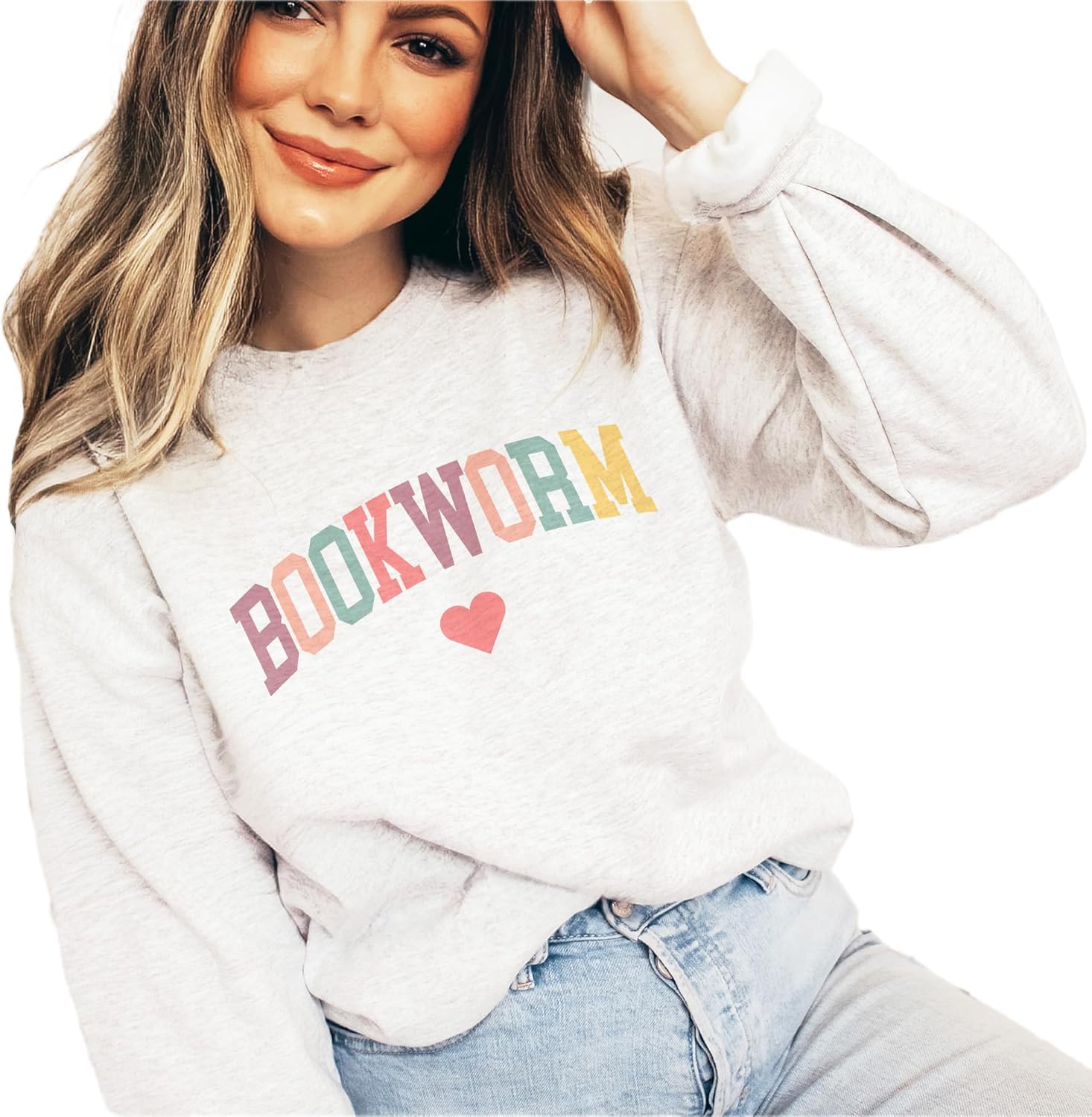 Women's Retro Bookworm Heart Book Lover Sweater - Image 8