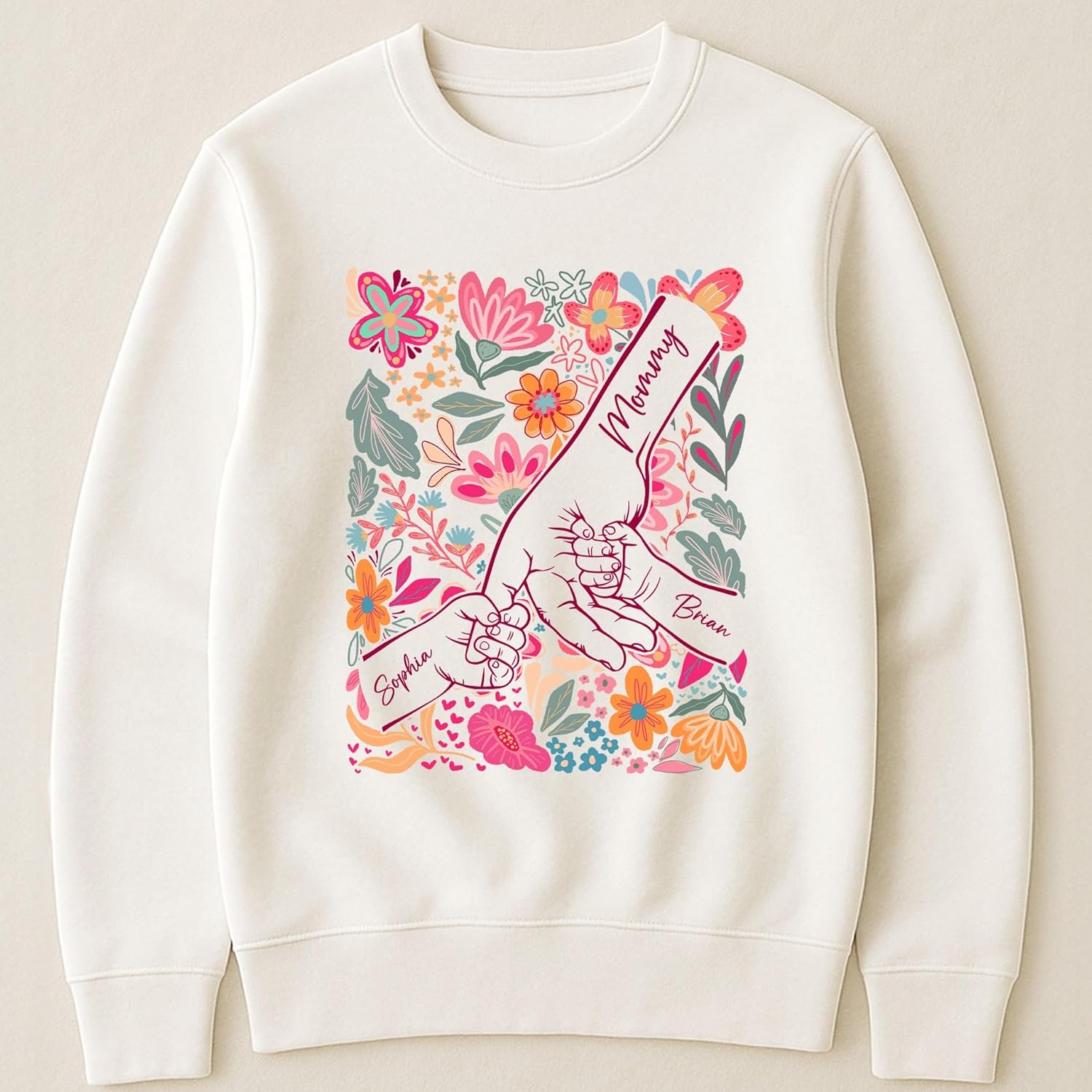Women's Mother Child Floral Hands Graphic T-Shirt - Image 5