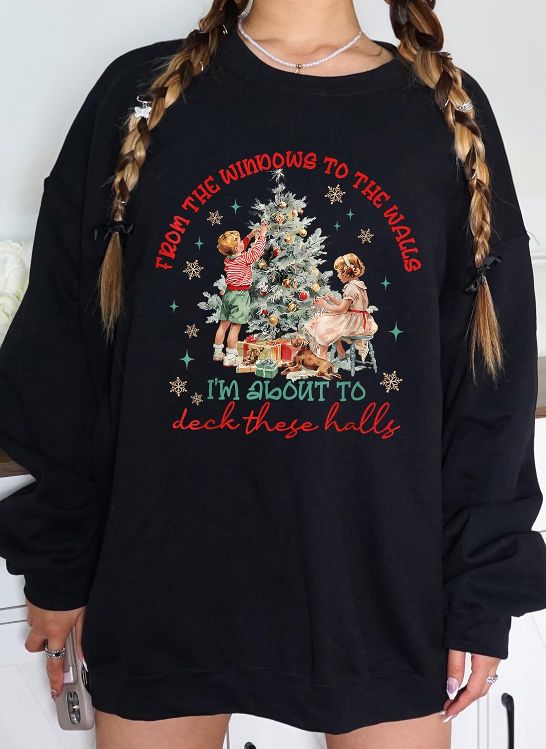 Women's Vintage Christmas Holiday Graphic Crewneck Sweater - Image 6