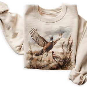 Women's Vintage Pheasant Wilderness Scene Graphic Sweater