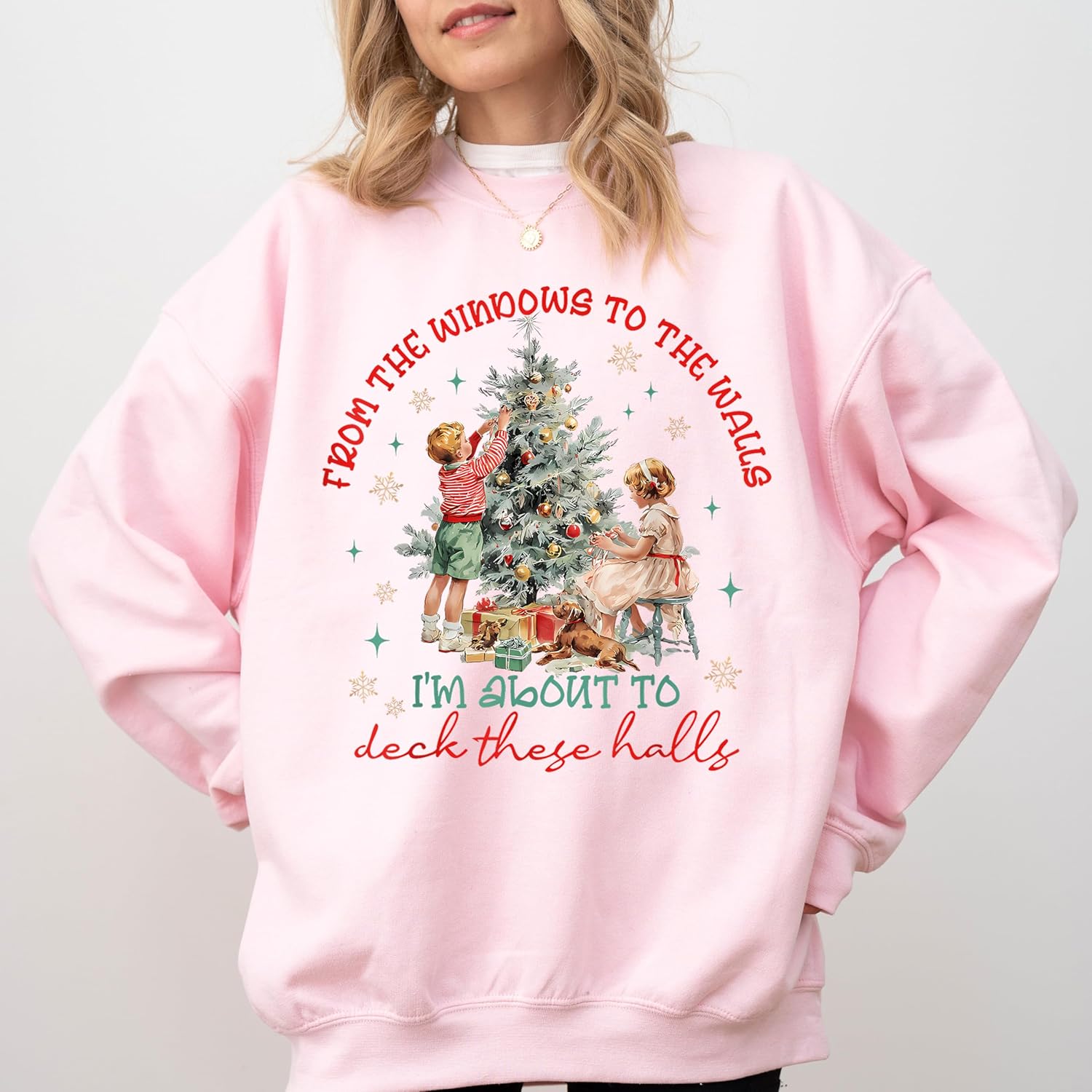 Women's Vintage Christmas Holiday Graphic Crewneck Sweater - Image 2