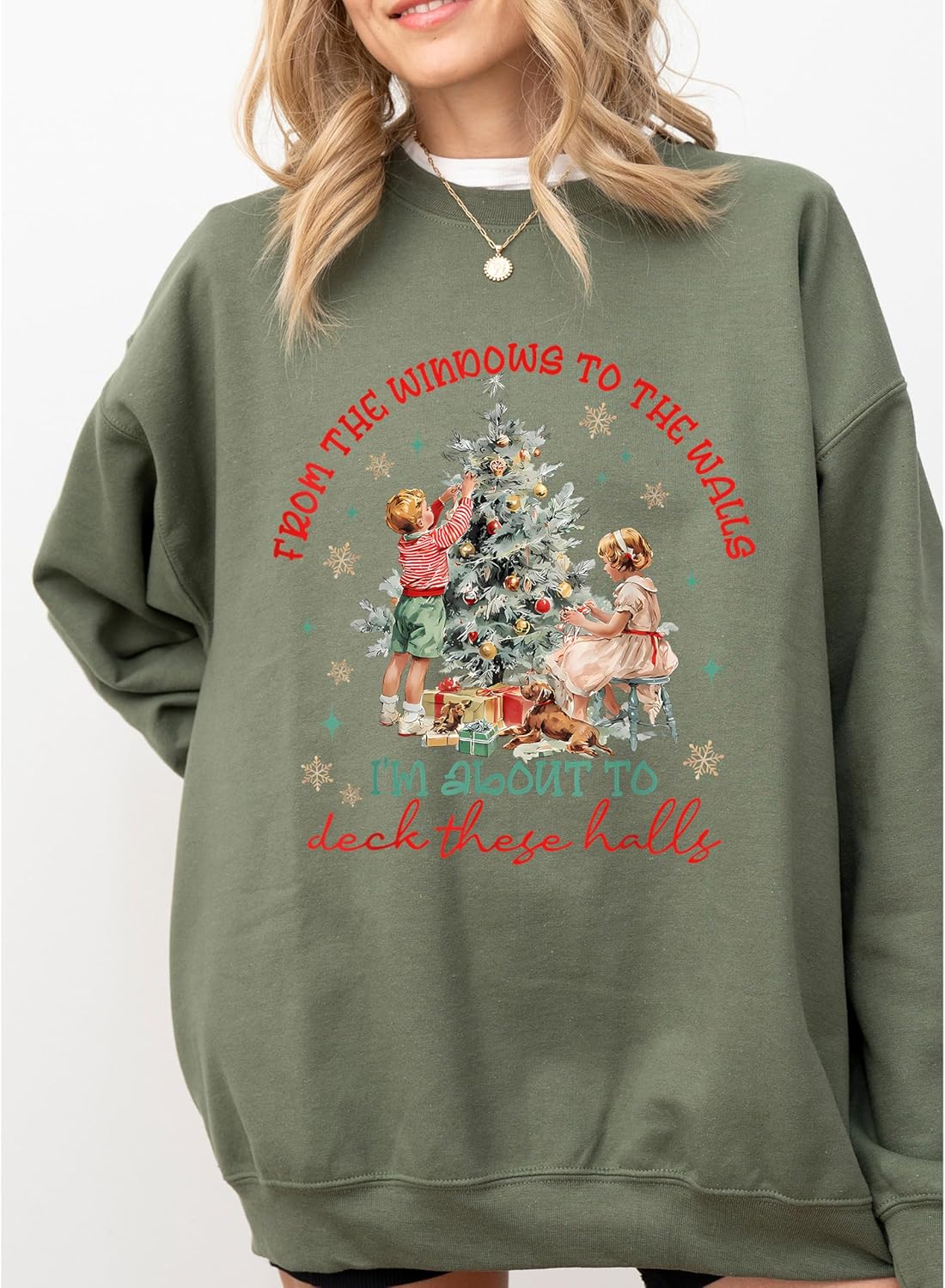 Women's Vintage Christmas Holiday Graphic Crewneck Sweater - Image 8